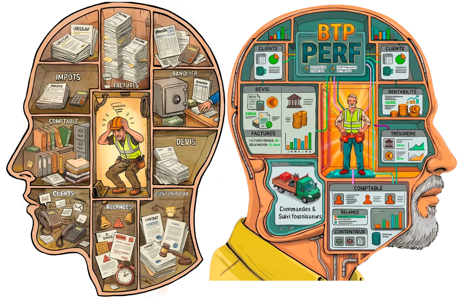 Logiciel BTP centralisant devis, factures, relances, clients et comptabilité